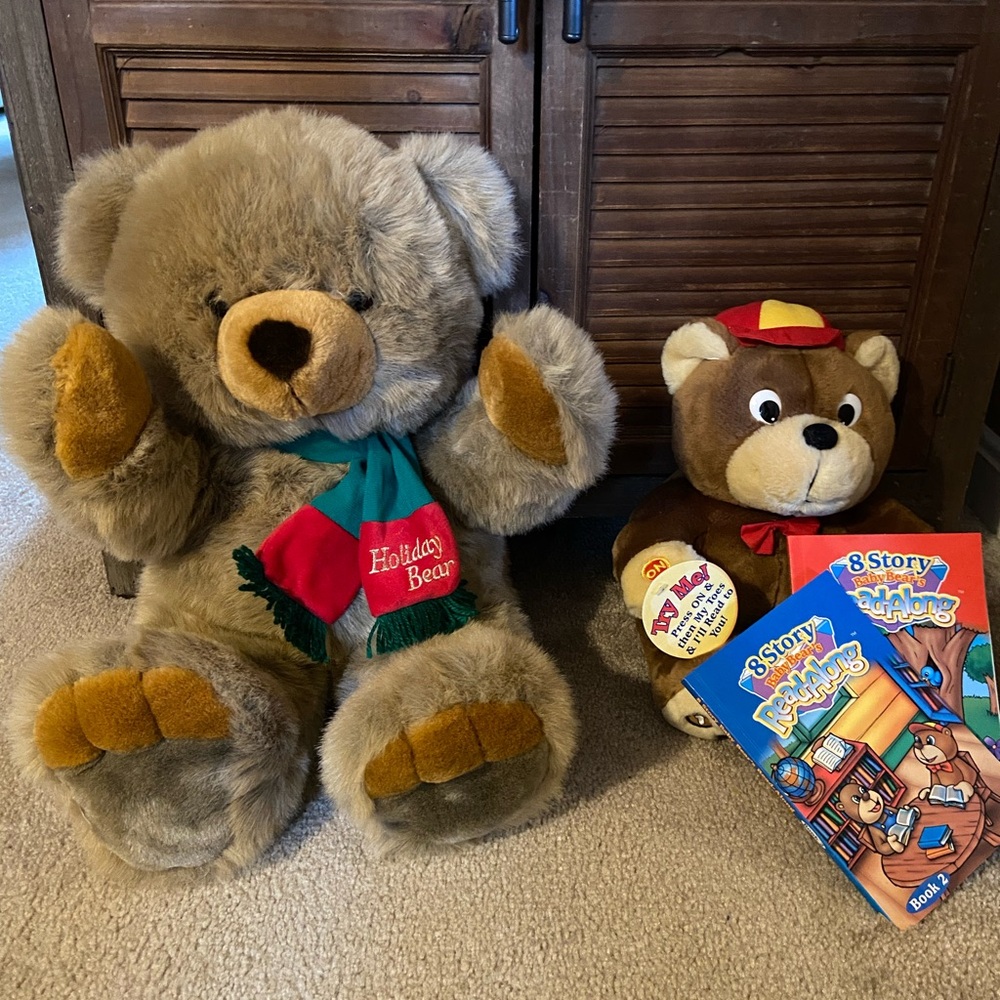 Baby Bear's ReadAlong Plush Toy with Book -and Large bear with holiday scarf